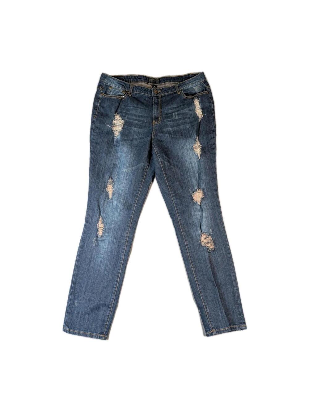 Karma Blue Womens 16 Blue Distressed Skinny Jeans Stretch Denim Grunge Y2K